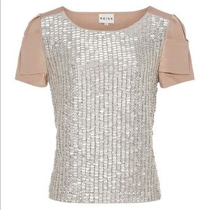 Reiss Metallic Silver and Beige Blouse